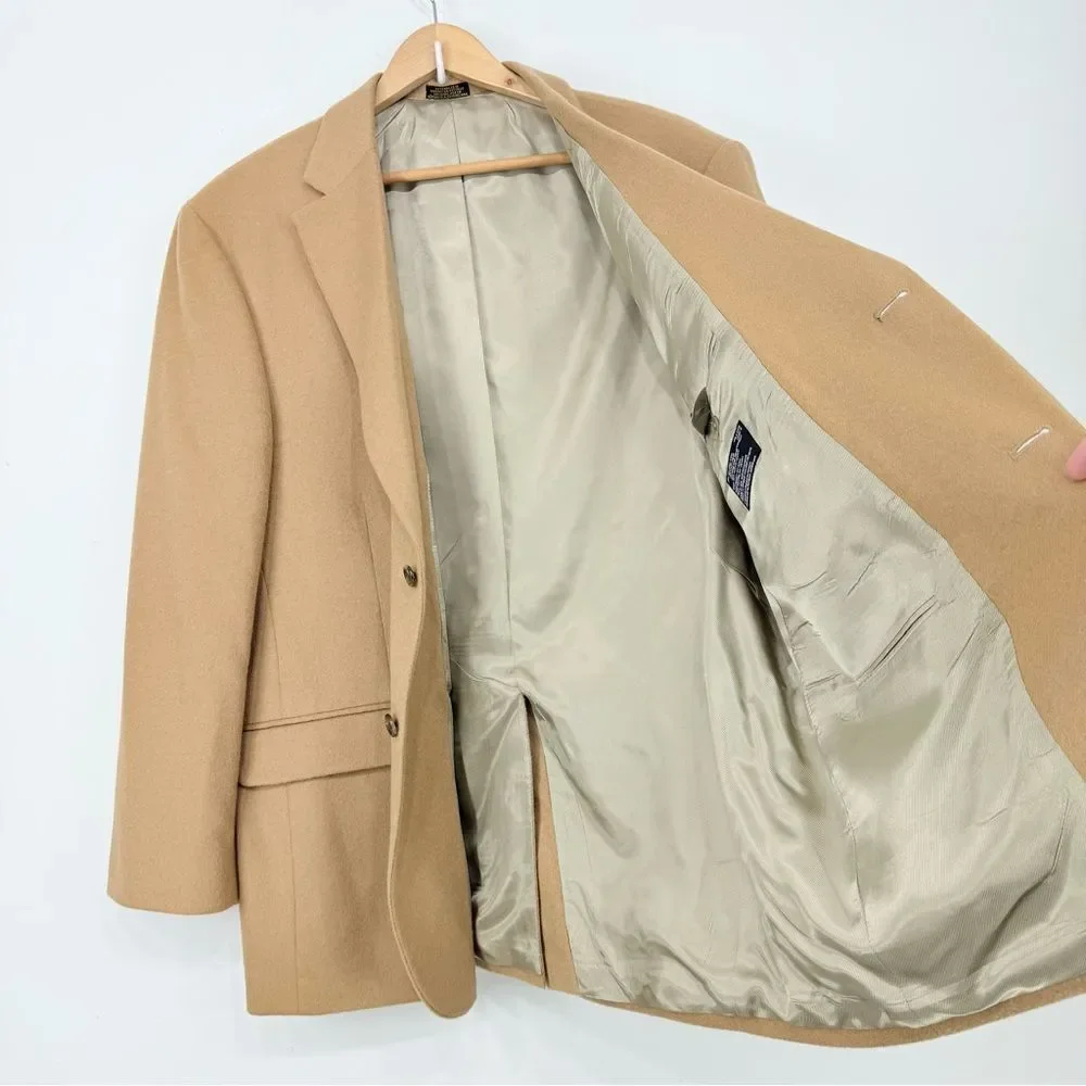 Stafford Tan Camel Hair Wool Double Button Blazer Suit Coat
